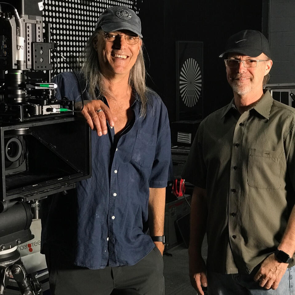 Photo of Scott Dale with Russ Carpenter during a 3D camera and lens testing for Avatar 2 & 3